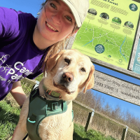Selfie of dog and handler at a park