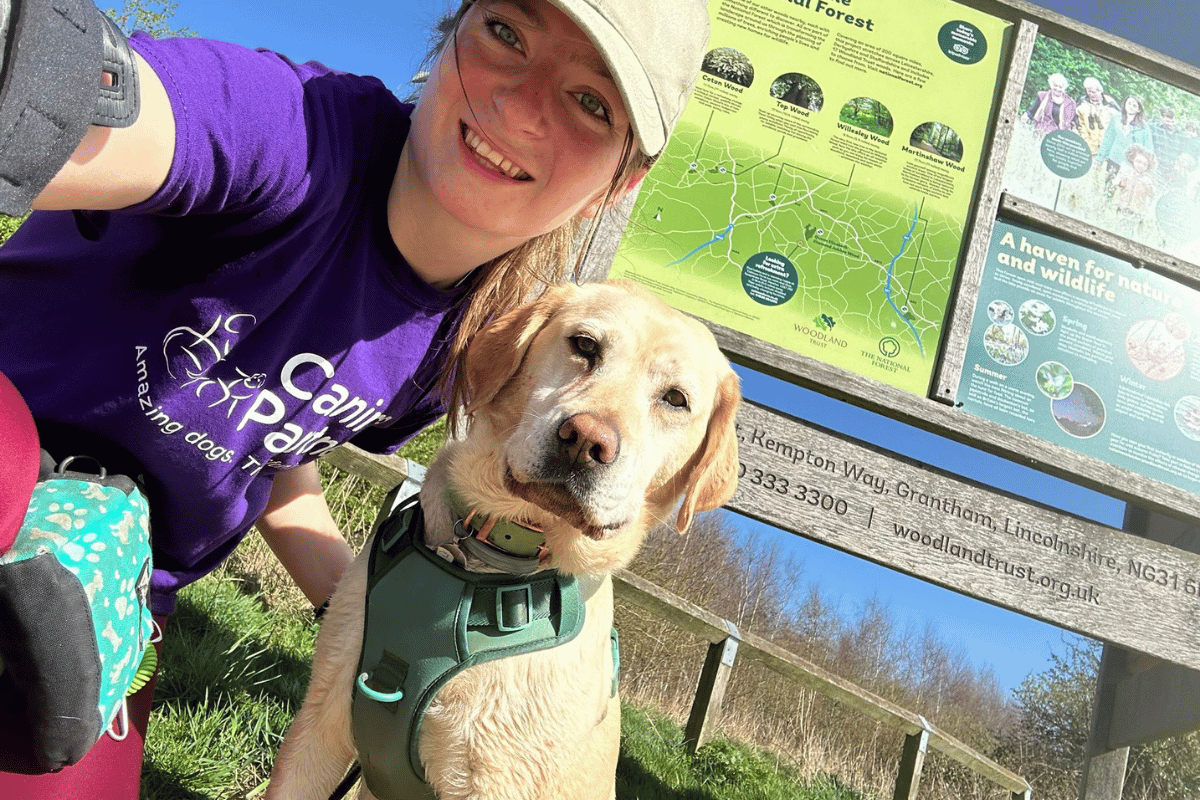 Selfie of dog and handler at a park