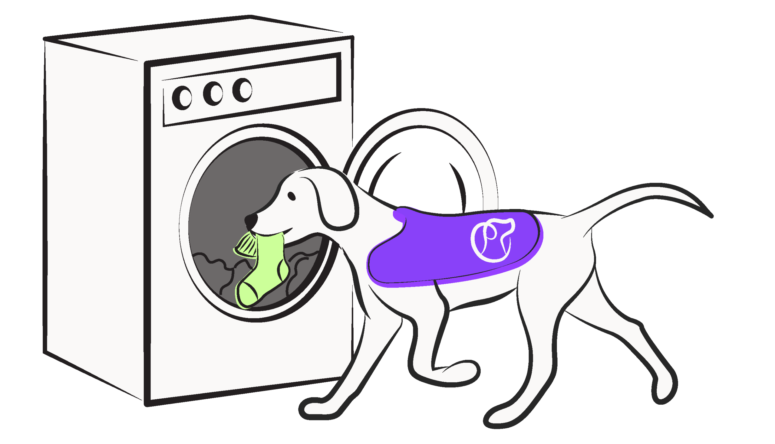 Illustration of dog putting sock in washing machine
