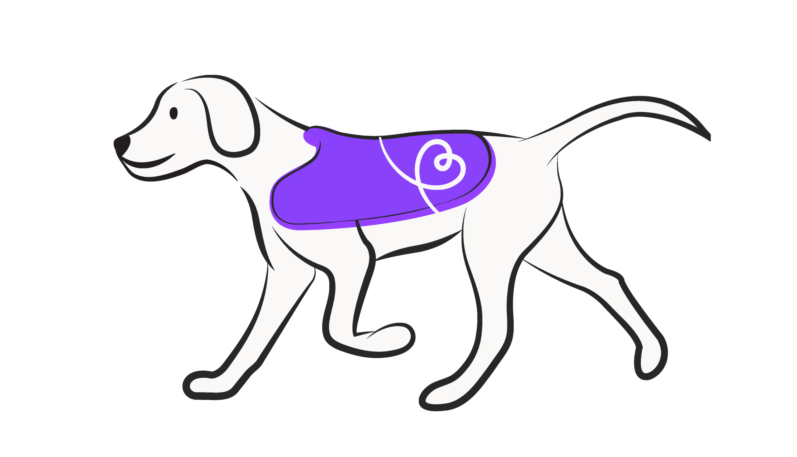 Illustration of dog in a purple Canine Partners jacket