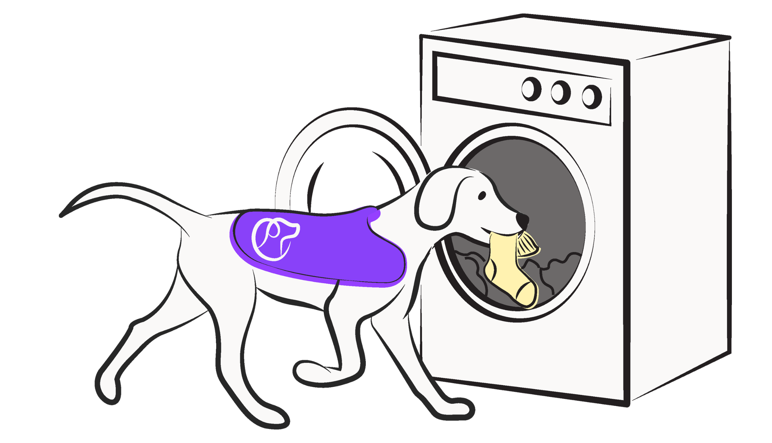 Illustration of dog putting sock in washing machine