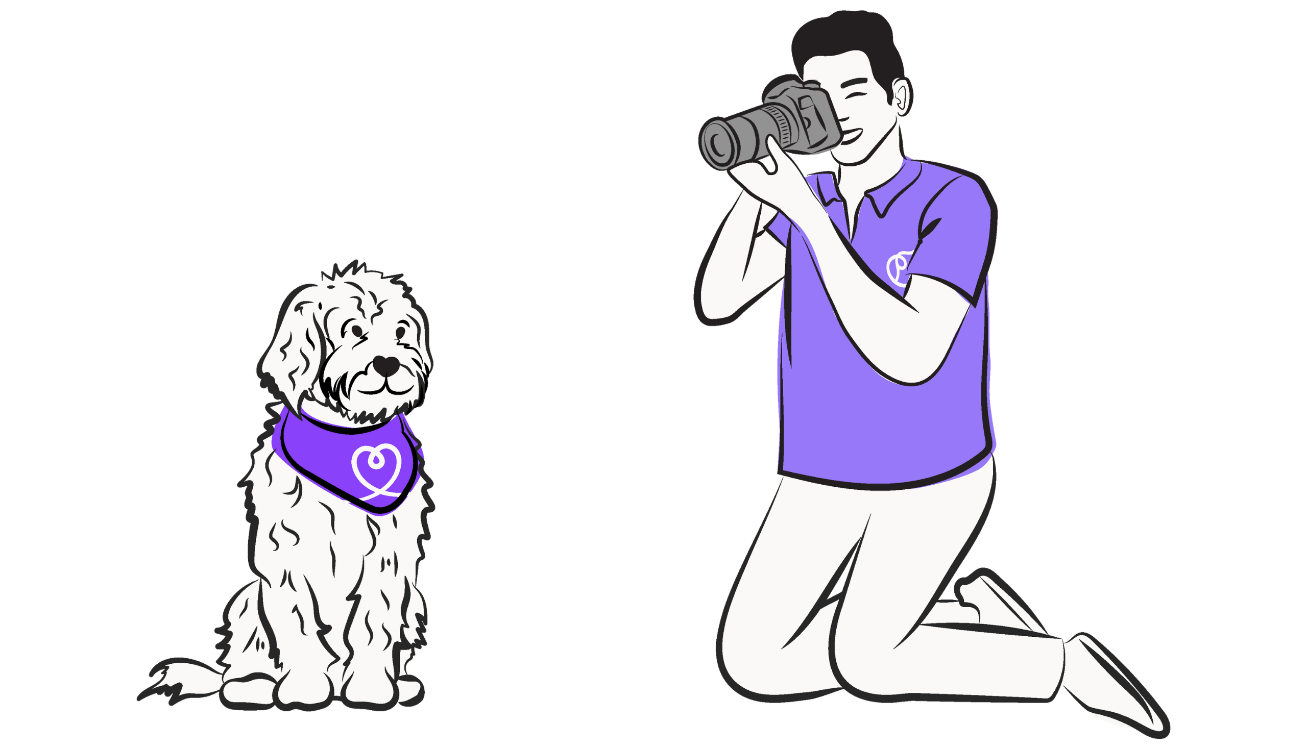 Illustration of man taking a photo of a dog